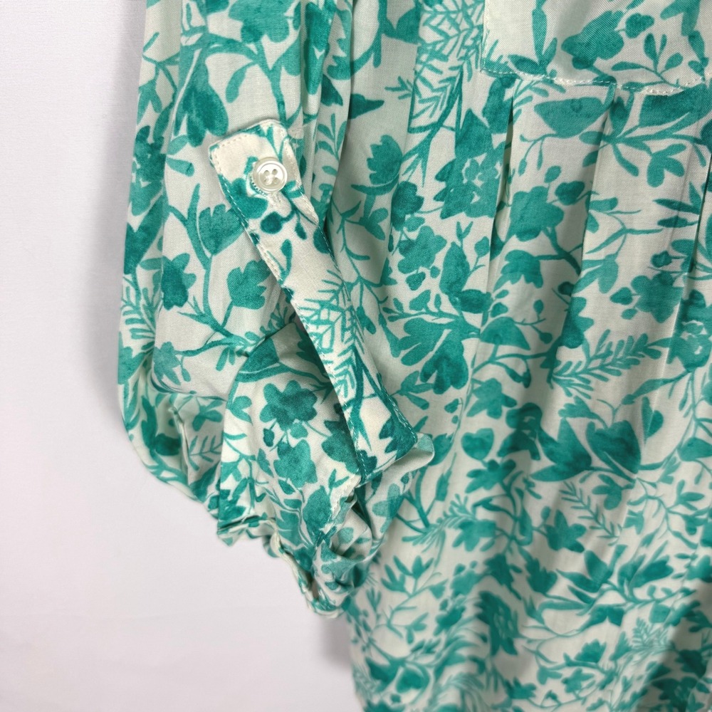 Anthropologie Maeve "Islet" Teal Green Pintuck Floral Button Down Blouse Small - Picture 4 of 8